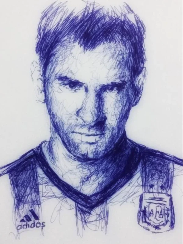 Messi Portrait - Blue Pen