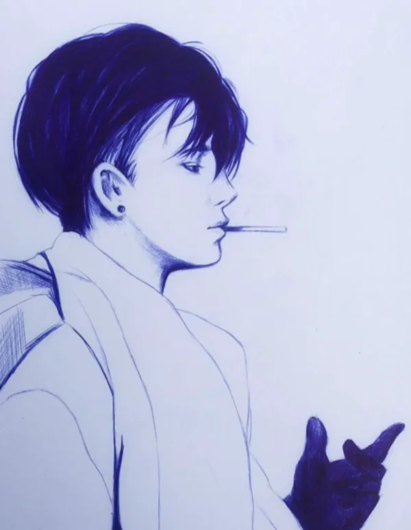Deep feeling - Blue pen