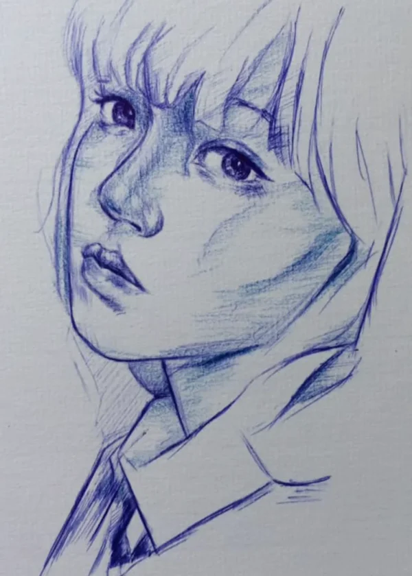 Portrait of a Girl - Blue Pen